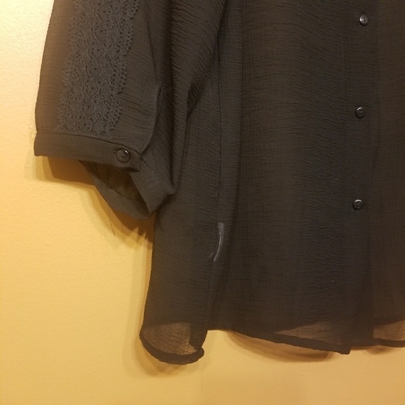 Urban Outfitters | Women's Pin & Needles Black Sheer Blouse (Size Large) - Picture 7 of 8